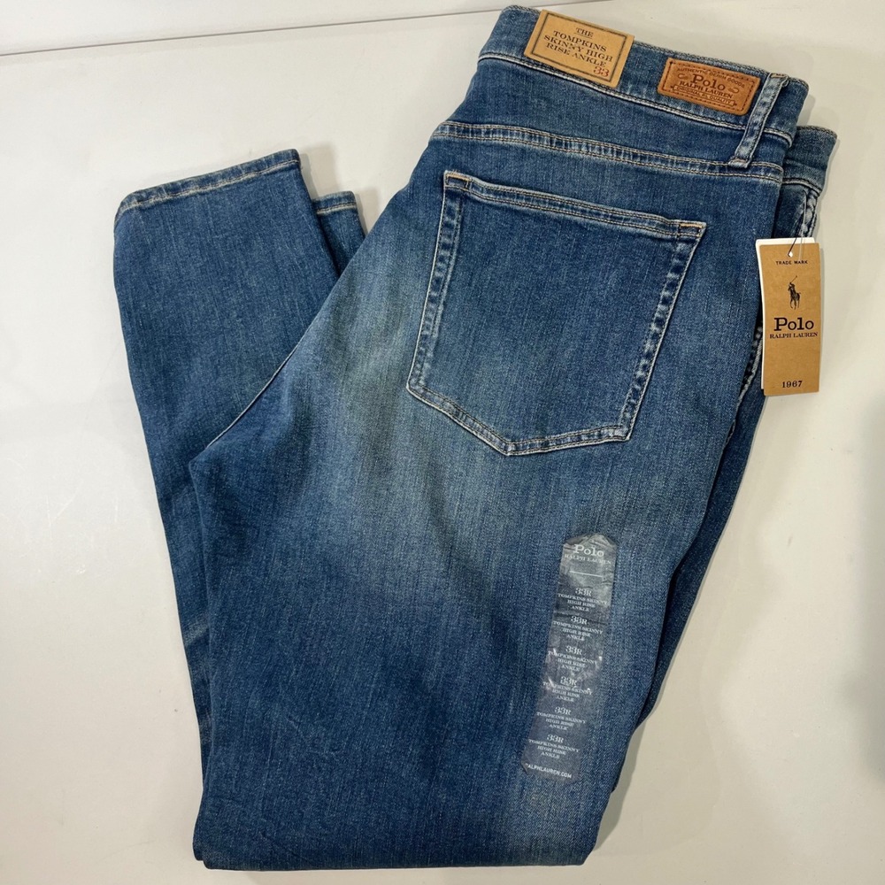 New Polo Ralph Lauren Tompkins Skinny High Rise Ankle Jeans Women 33 Preppy